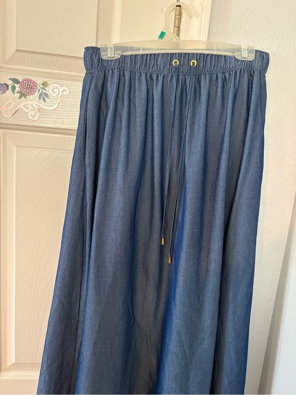 Ellen Tracy Blue Drawstring Waist Maxi Skirt Size Small